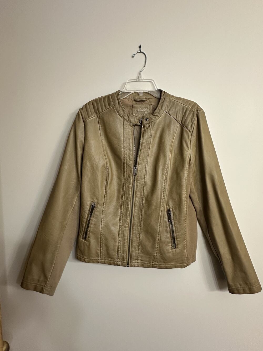 Sebby Women’s Tan Caramel Vegan Faux Leather Moto Coat Jacket Lined Coat Size XL